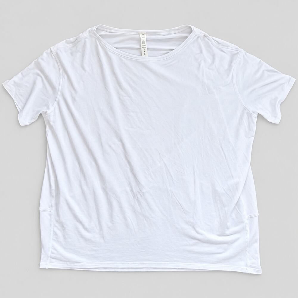 Lululemon Womens Size 8 White Pima Cotton Short Sleeve Tee Wide Round Neck Yoga